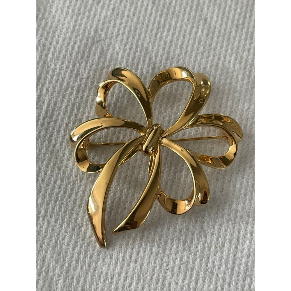 Napier Vintage Gold Tone Ribbon Bow Brooch